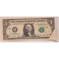 UNITED STATES OF AMERICA 1977 . ONE 1 DOLLAR BANKNOTE . ERROR . BUTTERFLY FOLD